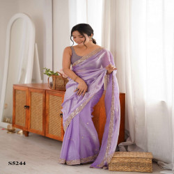 Premium Fendy Satin Saree with Beads & Pearl Embroidery Border